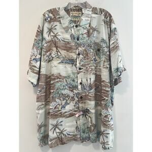 Island Fever Short Sleeve Rayon Button Down Island Surfers Print Size 2XL JL